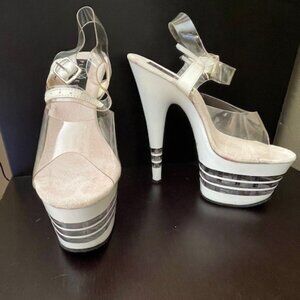 7-inch Heel Pleaser White and Clear Sandals